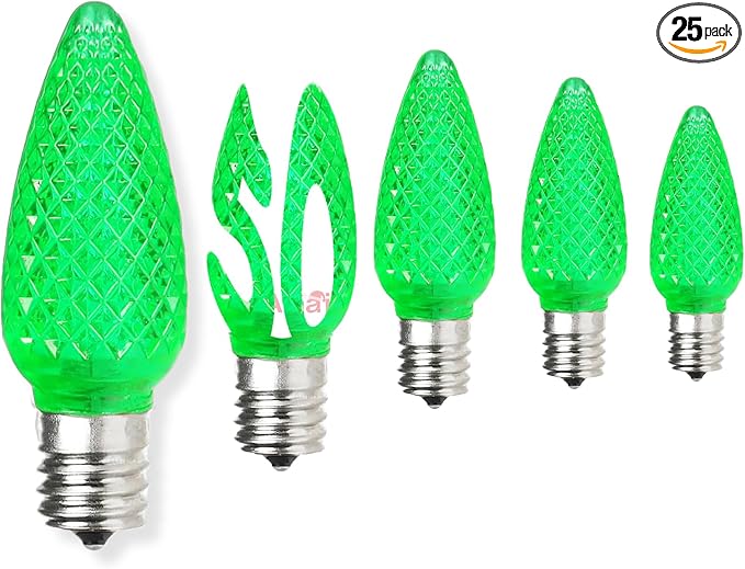 50PCS C9 Led Christmas Light Bulbs - C9 Led Bulbs with E17 Base Sockets Replacement Bulbs for Outdoor String Lights - Commercial Grade Green