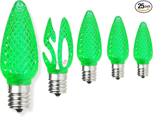 50PCS C9 Led Christmas Light Bulbs - C9 Led Bulbs with E17 Base Sockets Replacement Bulbs for Outdoor String Lights - Commercial Grade Green