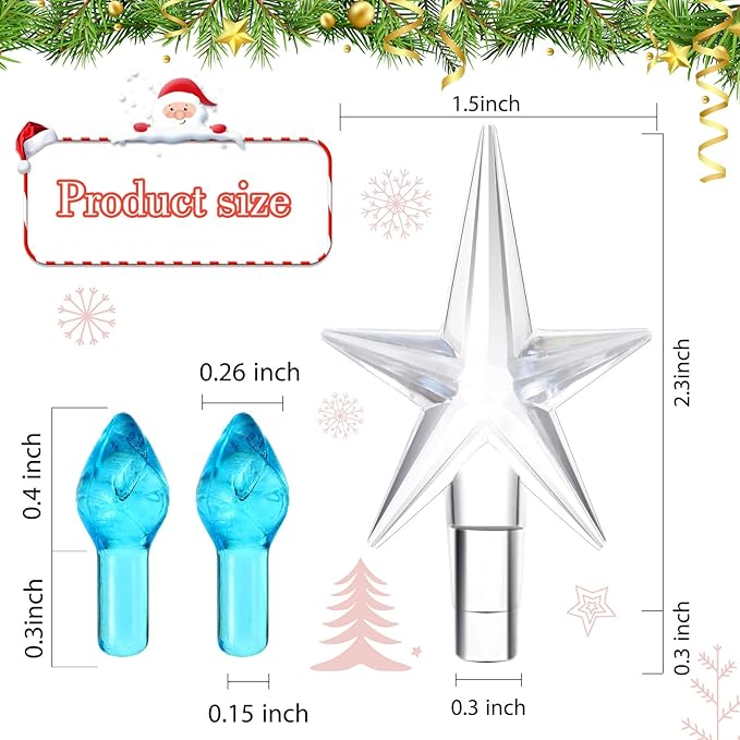 Boao 100 Pieces Ceramic Christmas Tree Bulbs and 5 Stars Replacement Plastic Bulbs for Ceramic Christmas Tree Decorations(3.8 mm Diameter,Blue)