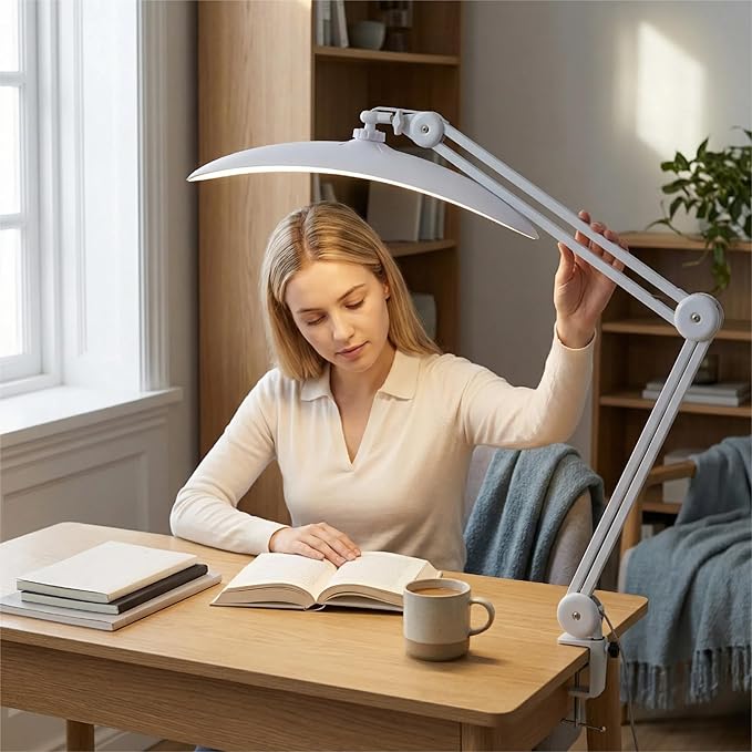 22 inch Architect Desk Lamp with Clamp - 48W CCT Dimmable Office Task Light with Remote, Adjustable Swing Arm Industrial LED Computer Lamp for Home Office, Study, Reading & Nail Art