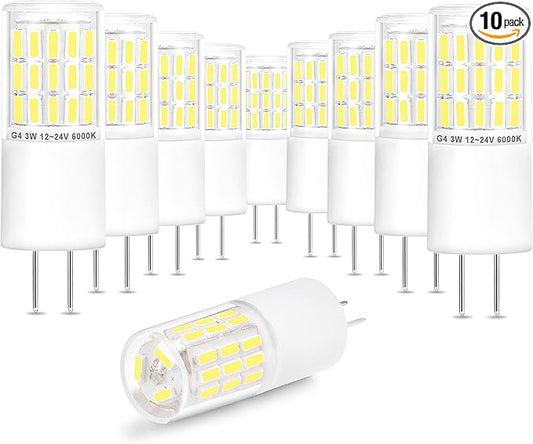 G4 T3 3W Daylight 6000K LED Outdoor Landscape Light Bulbs 12V24V,G4 20W 25W 30W Halogen Replacement,Low Voltage T3 JC Bi-pin Bulb for RV Boat Yacht Courtyard Path,No Flicker,330 LM(10Pack)