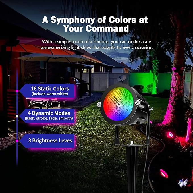 RGBW Low Voltage Landscape Lights, 10W 12/24V Color Changing Landscape Lighting with Remote, IP65 Waterproof Outdoor LED Spotlight for Garden Christmas Halloween, 2 Pack with Connectors