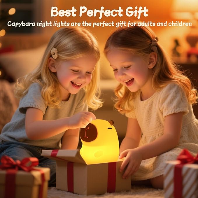 Capybara Night Light, 50-Hour Battery & Pat Control, Squishy Animal Lamp for Kids Room, USB Rechargeable with Timer, Easter Gifts