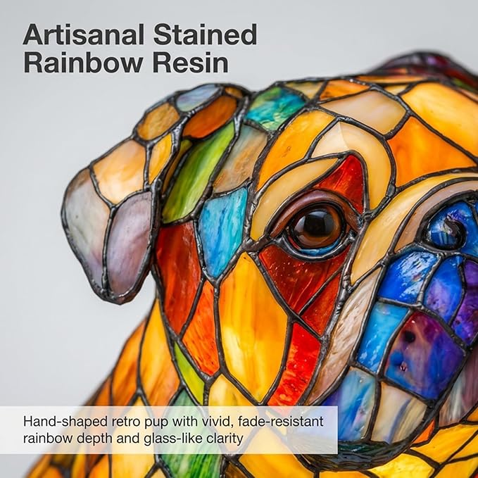 Rainbow Puppy Lamp Stained Glass Dog Night Light 3D Retro Stained Resin Rainbow Pup Lights Charge Powered Table Lamp Puppy Glow Lamps for Home Bedroom Desk (H)