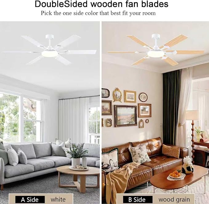 66 Inch White Ceiling Fans with Lights, Modern Large Ceiling Fan with Remote & APP Control, Reversible DC Motor, 6 Double-Sided Blades, 6 Speeds, Silent, Timer, for Living Room Indoor Outdoor