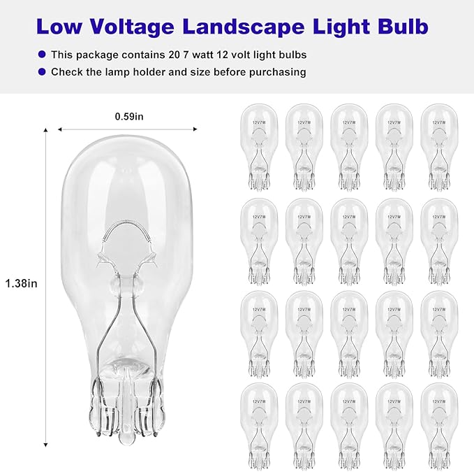 20 Pcs-7w 12v Low Voltage Landscape Light Bulbs, T5 Low Watt Incandescent Lights Replacement Deck Lights Bulb, 7 Watt Light Bulbs for Home Cabinet Automotive Outdoor Garden Deck Yard