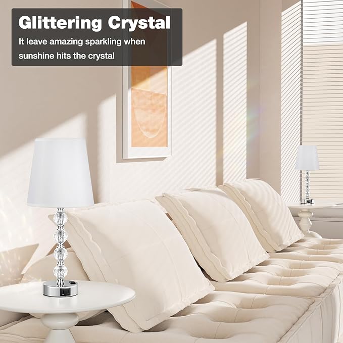 Acaxin Crystal Table Lamp Set of 2 for Bedroom/Living Room, 17.5in (White)