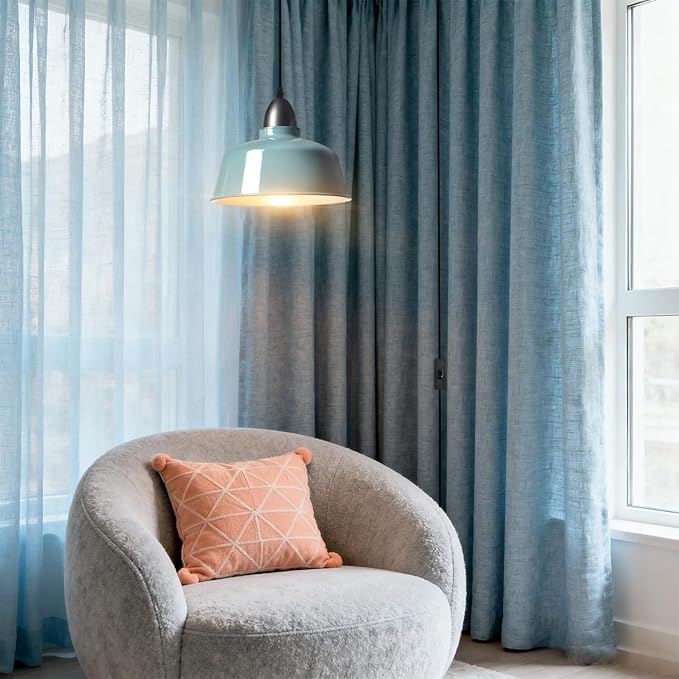 Plug in Pendant Light, Blue Farmhouse Hanging Lights with Plug in Cord, Pulley Hanging Lamp, Industrial Pendant Lights Fixture for Kitchen Island, Bedroom, Dining Room, Living Room, Office