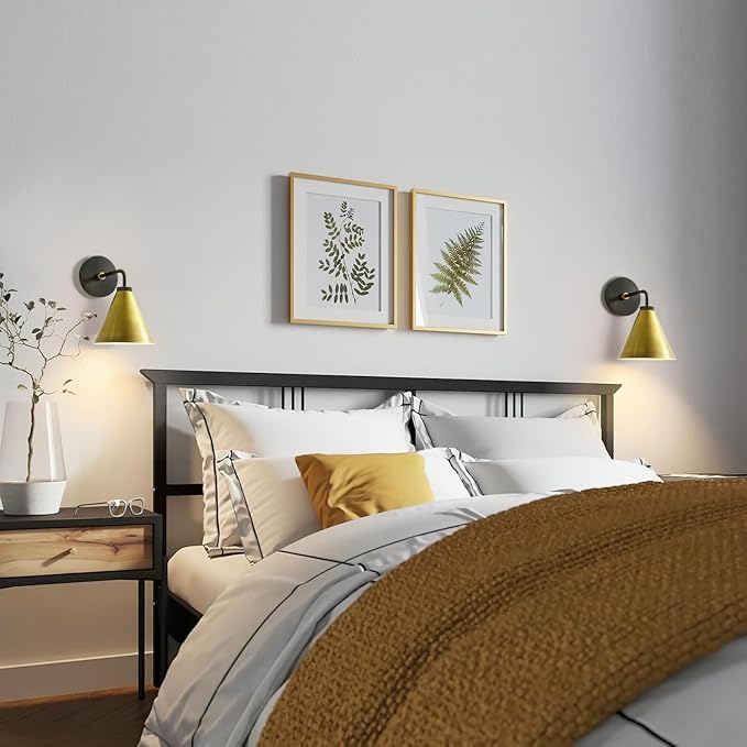 Retro Industrial Metal Cone Sconce Light - Vintage-Inspired Modern Gold Wall Sconce with Metal Shade, Wall Mount Lighting for Bedroom, Hallway, Living Room (Gold, 11 inch)