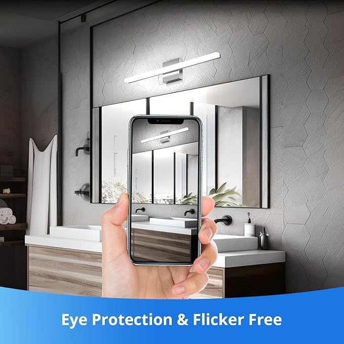 Combuh LED Vanity Lights Bar 24 Inch Bathroom Light Fixtures 14W IP44 Over Mirror Lighting Indoor Wall Sconces Modern Cool White 6000K for Washroom Set of 2