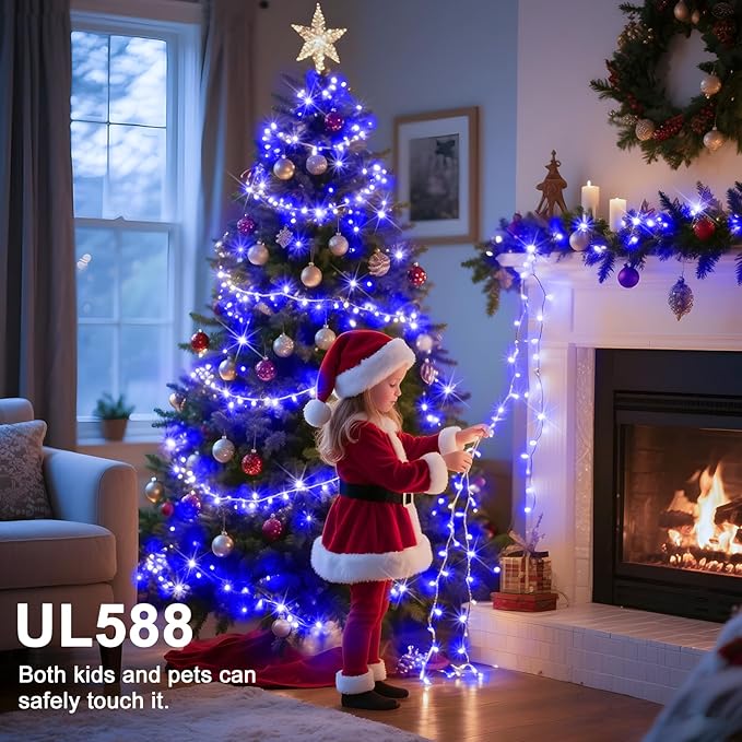 114 FT 350 LED String Lights Outdoor Indoor, Christams String Lights Waterproof 8 Modes & Timer, Fairy Lights Plug in for Bedroom, Weeding, Patio, Party, Holiday,Christmas Decor（Blue）