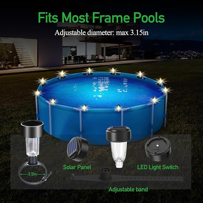 Pool Lights for Above Ground Pools,Solar Pool Light 6 Pack for Framed Above Ground Pools, Outdoor Yard Garden Pool Decoration Night Light，Waterproof Swimming Pool Accessories Lights