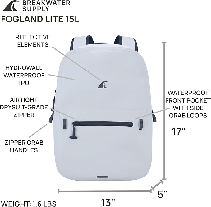Breakwater Supply™ Waterproof IP68 Submersible Backpack with Airtight Zippers | Laptop Travel Outdoors | Fogland 25L 20L 15L | 100% Waterproof, Submersible, Airtight Zippers, Travel Outdoors