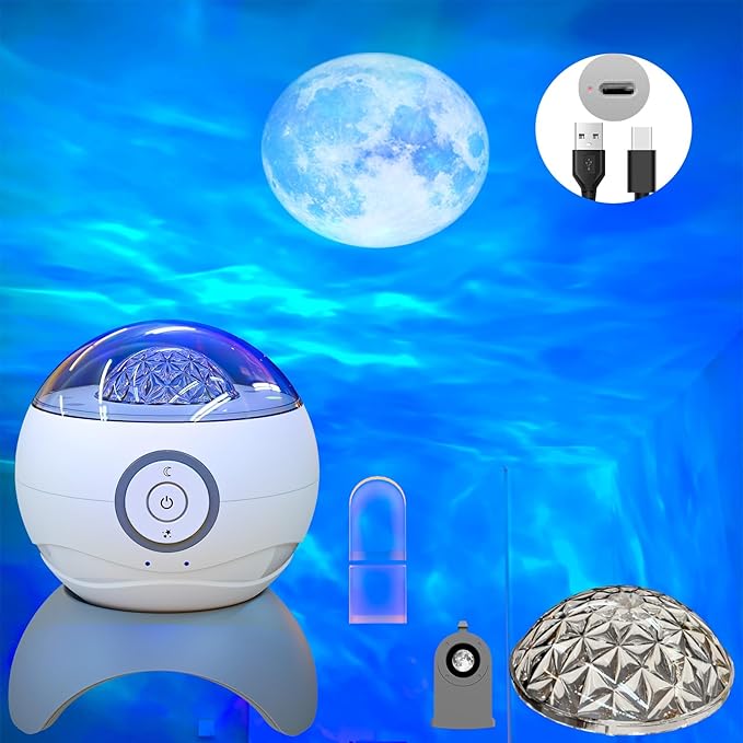 Colorful Life Valentine's Day Exclusive Aurora Galaxy Projector, Romantic Ocean Wave & Moon Lamp, 3 Covers, USB Powered, Bedroom Decor & Valentine's Gift for Her