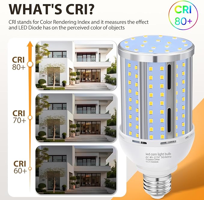 6 Pack 54W Corn LED Light Bulb,(480 Watt Equivalent) Fanless E26/E27 Medium Base LED Cob Lamp 5000K Daylight 6,800LM for Outdoor Indoor Garage Warehouse Factory Workshop Street Backyard