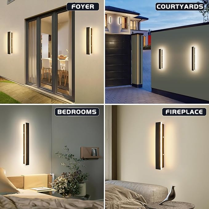 Mikeru 2 Pack Outdoor Wall Light, 11.82 Inch Front Porch Light, 3000k Black Exterior Wall Light Ip65 Waterproof Led Wall Mount Lighting, Exterior Wall Lights for House Courtyard Balcony Porch
