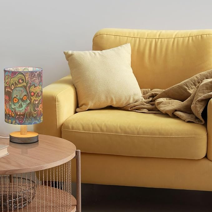 Graffiti Art Zombie Green Scary Walking Dead Bedside Table Lamps with USB Port for Bedroom Lamp Accent Table Lamp Small Nightstand Lamp Sturdy Linen Shade Wood Decorative Lamps for Home|Kids|Holiday