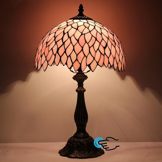 Tiffany Lamp Touch Control Table Lamp Pink Stained Glass Desk Lamp 12X12X19 Inches Wisteria Style Reading Light