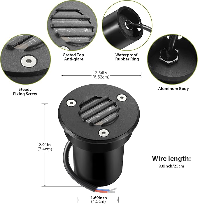 Junview Low Voltage Landscape Lights with Connectors Grated Top Anti-Glare LED Well Lights 12V-24V Waterproof Outdoor In-Ground Light Garden Landscape Lighting for Deck Pathway Yard (14)