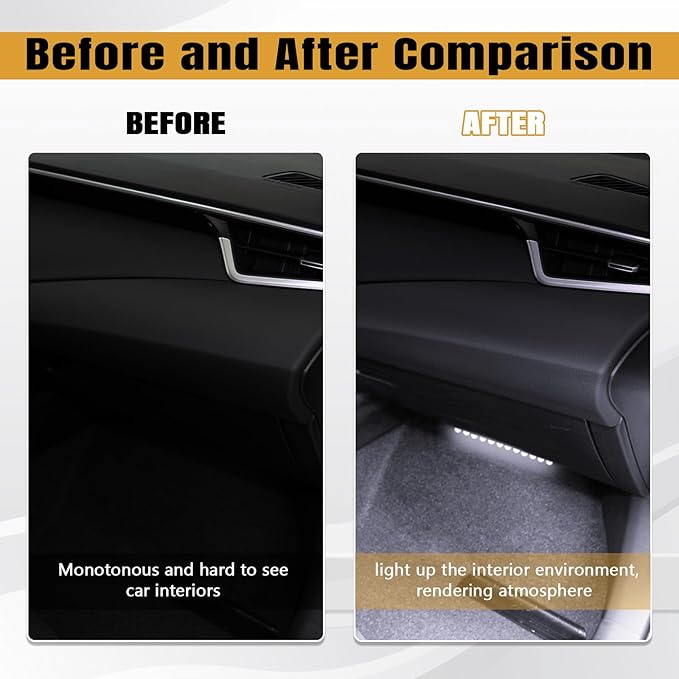 Wuyaoyao Car LED Strip Light, 12V 24 LED Vehicle Interior Atmosphere Lamps with Cigarette Lighter, Auto Under Dash Ambient Night Light, Universal Car Accessories (White, Cigarette Lighter)