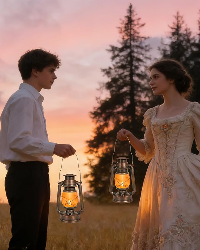 Vintage Battery Operated Lanterns 2 Pack, IP65 Waterproof Antique Outdoor Lantern with 2 Modes (Steady & Flickering) - Hanging Rustic Decor for Garden, Camping, Patio, Emergency