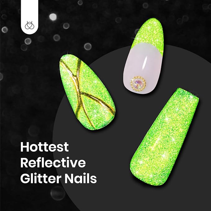 beetles Gel Polish Green Glitter Gel Nail Polish 0.51OZ Reflective Nail Art Manicure Salon DIY at Home UV LED Needed Gifts for Women Lime Shock St Patrick Day