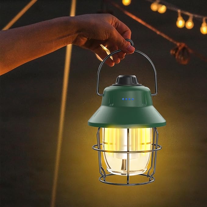 JINIU Rechargeable LED Camping Lantern, Mini Retro Portable Waterproof Lantern, 1000LM, 3 Light Modes (2700-6500K) Stepless Dimming Brightness, Hanging Tent Light for Camping, Power Outages