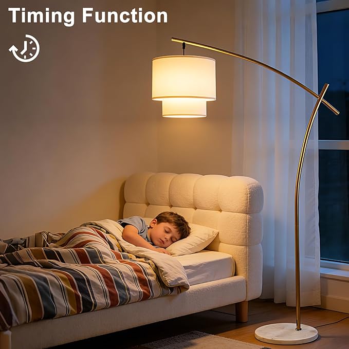 Lightdot Arc RGB Floor Lamp for Living Room, Modern Standing Lamps with Remote Control, Corner Lamp Tall Hanging Pole Lamp with Smart Bulb Included Double Linen Lamp for Bedroom Sofa Beside/Home Decor