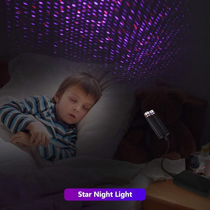 USB Night Light Star Projector, LEDCARE 2 in 1 Interior Car Roof Lights, Adjustable Romantic Portable USB Ceiling Star Projector Decorations for Car, Ceiling, Bedroom, Red/Violet Blue