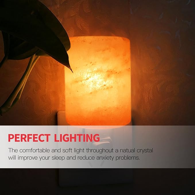 Betus Natural Crystal Himalayan Salt Wall Lamp - Air Purifying Night Light - 360° Rotatable Plug 7W Bulb - Cylindrical
