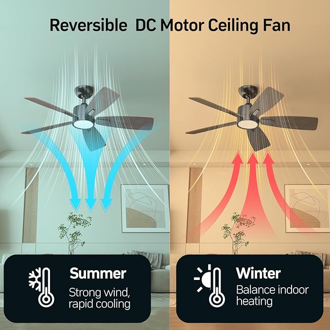 TALOYA 42 Inch Ceiling Fans with Lights Led Remote Control Low Profile Flush Mount for Bedroom Home Outdoor Patio Living Room,3 Color Temperatures,Dimmable,DC Motor,Reversible,5 Blades,Black Walnut