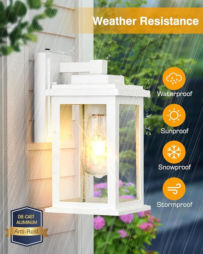 VIANIS White Outdoor Wall Lights, 2 Pack Dusk to Dawn Exterior Lighting Fixtures, Modern Outside Lights for hHouse,Porch, Garage, Doorway Waterproof, Weather Resistant,Hardwired, Non-Solar