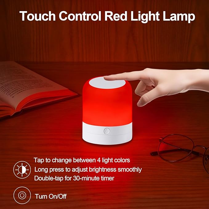 670nm Red Light Night Light Lamp for Sleep - Zero Blue Light, 4 Color Modes Rechargeable Portable & Hangable Design, Dimmable and Auto-Off Timer for Bedroom Nursery Camping