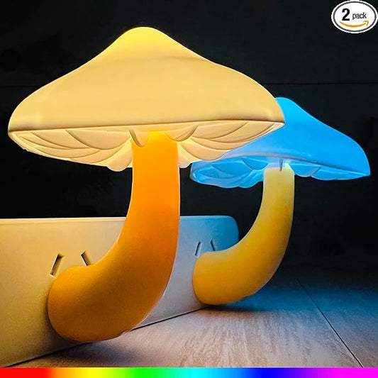 Sensor LED Mushroom Night Lights - 2Pack Plug into Wall 7 Color Changing Mushroom Lamp, Mini Dream Bed Cute Colourful Nightlight for Kids Adults for Bedroom, Bathroom Toilet, Stairs, Hallway Corridor