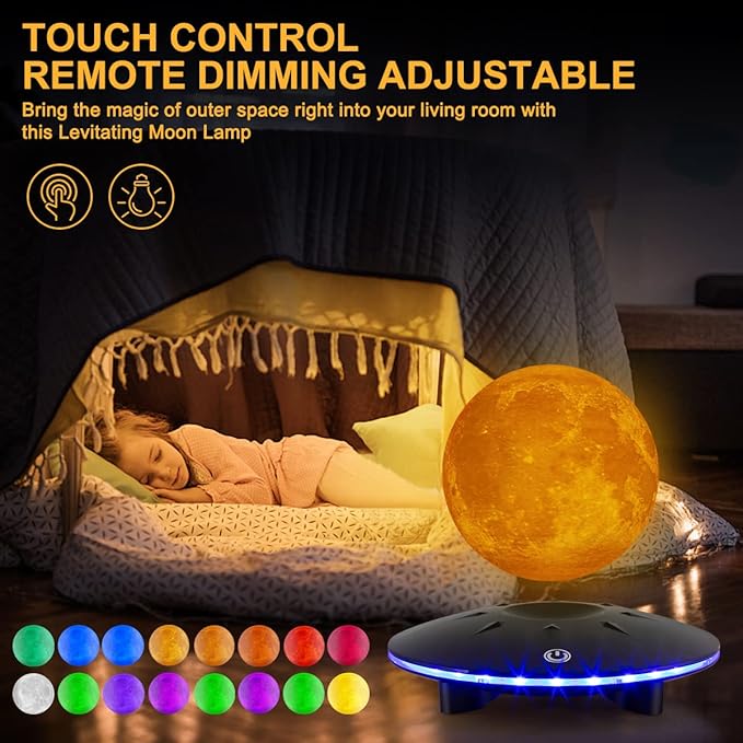 UVEHAS Levitating Moon Lamp - Magnetic Floating and Spinning 16 Colors LED Moon Light, Remote Control Levitation Rotating 3D Moon Night Light for Home Office Table Desk Decor Holiday Gifts