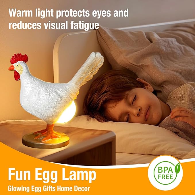Chicken Egg lamp Resin LED Egg Night Light Lifelike Rooster Lamp with Bulb Funny Gifts for Easter Christmas Birthdays