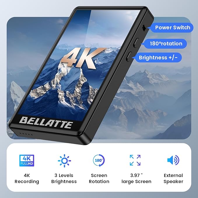 Vlog Selfie Monitor Screen for iPhone & Android, 4K 30fps Wireless Magnetic Back Camera Monitor for Vlog Live Stream TikTok YouTube, Audio Sync Built-in Speaker, Remote Control