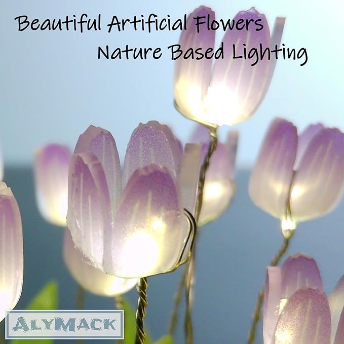 Tulip Lamp Glass Globe - Illuminated Flower Lamp with Glowing Blooms on Wooden Base - Battery-Powered Decorative Night Light for Bedroom, Living Room & Home Decor