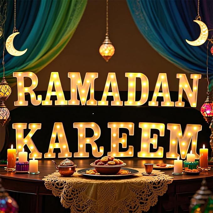 13 Pcs Ramadan Kareem Large LED Letter Sign Ramadan Kareem Lights Battery Powered Table Decorations for Room Bedroom Home House Party Gift Tabletop Decorations