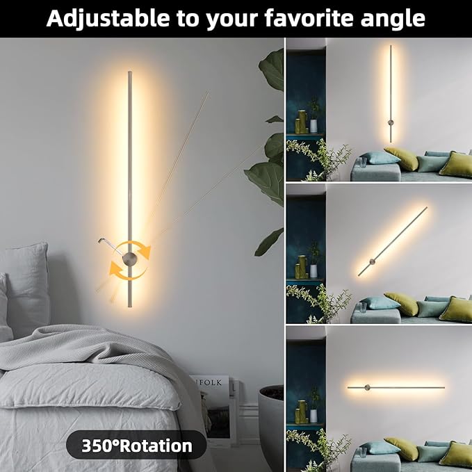 Battery Operated Wall Sconces with Remote, Dimmable 3000K-6000K/Timer/Memory LED Wall Lamp, 350°Rotate, USB Rechargeable Wireless wall lights for Living Room, Bedroom Brushed Nickel 39.3" (2 Pack)