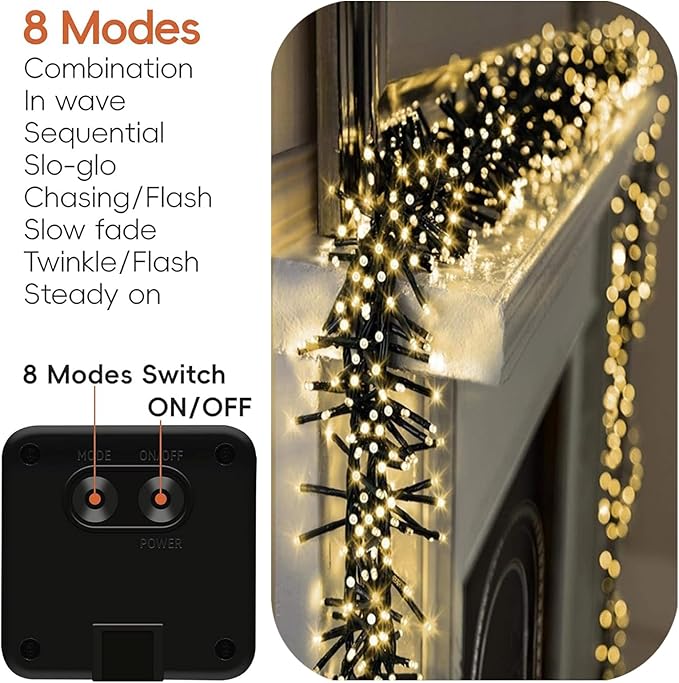 Solar Firecracker String Lights Outdoor Waterproof 120 LED Dense Spacing 8 Modes for Garden Christmas Party Patio Wedding Holiday Decor