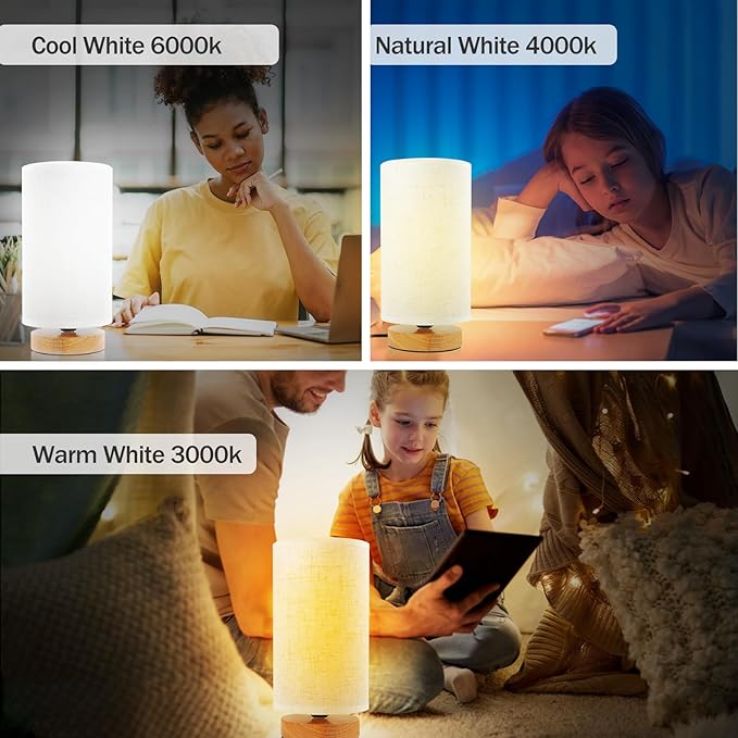 Minimalist Bedside Table Lamps for Bedrooms Set of 2, 3 Color Temperature Bedside Lamps with Round Fabric Linen Shade,Small Desk Lamp Night Nightstand Lamp Set for Living Room, Reading,Office