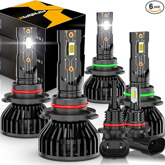 Compatible for 2005 2006 2007 2008 Toyota Corolla High Low Beam Fog Light Bulbs, 6000K Light Combo Kit, Plug n Play, Powersports Bulbs, 500% Brightness, 6-Pack