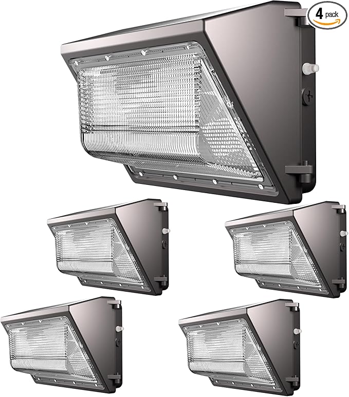 4Pack 150W LED Wall Pack Lights, 100-277v Dusk to Dawn with Photocell, 22500Lm 5000K Daylight IP65 Waterproof Outdoor Security Lighting, Energy Saving, ETL | 5-Year Warranty(Height:10~20ft)
