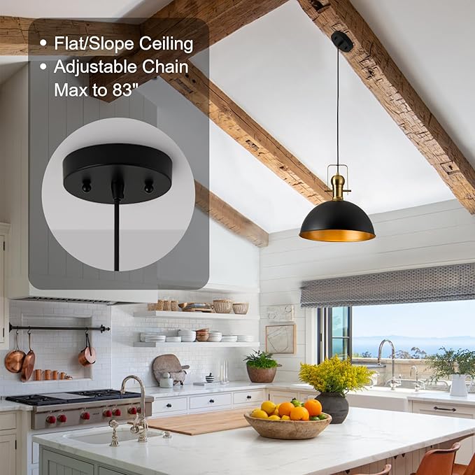 12 Inch Black Farmhouse Pendant Lights Matte Pendant Lights for Kitchen Island Industrial Adjustable Height Vintage Dome Hanging Light Fixtures for Barn Dining Room 3 Packs