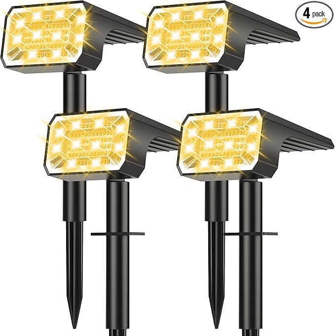 Solar Spot Lights Outdoor Waterproof IP65, [4 Pack/100 LED/4 Modes] Solar Landscape Spotlights, Auto On/Off Solar Powered Flood Lights for Outside Yard Garden Pathway(Warm White)
