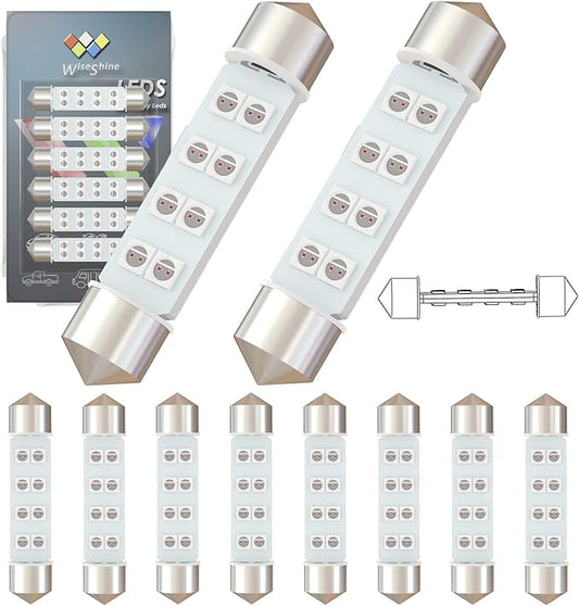 360 deg DC 24V 44mm Festoon LED Bulb 578 569 Amber Yellow 561 562 567 6429 LED Car Bulb for Truck Interior Door Cargo Lights (Pack 10)