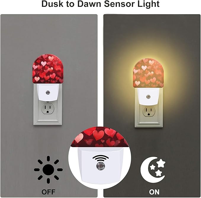 Red Love Hearts Night Light Plug into Wall,Romantic Sweet Red Heart Dusk to Dawn Night Light,0.5w Energy Saving Sleep Friendly Nightlights for Kids, Ideal Gifts for Birthday Mother's Day
