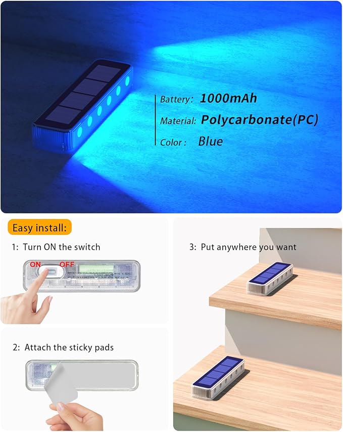 Blue Solar Lights for Outside,6 Pack Solar Deck Lights Outdoor Waterproof LED,Blue Step Light for Outside,Dock Light Solar Powered Waterproof for Deck,Steps,Dock,Driveway,Stair,Path