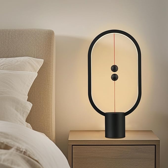 Heng Balance Light, USB Powered LED Table lamp, Creative, Magnetic Switch Night Light, dimmable Eye Protection Table lamp, Used for Gifts, Decoration Bedside, Dormitory and Office(Black)